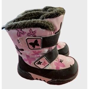 Bass Mittens Little Girl Snow Boots‎ Size 7M Pink With Butterflies